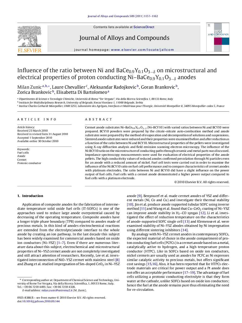 Influence of the ratio between Ni and BaCe0.9Y0.1O3−δ on microstructural and electrical properties of proton conducting Ni–BaCe0.9Y0.1O3−δ anodes