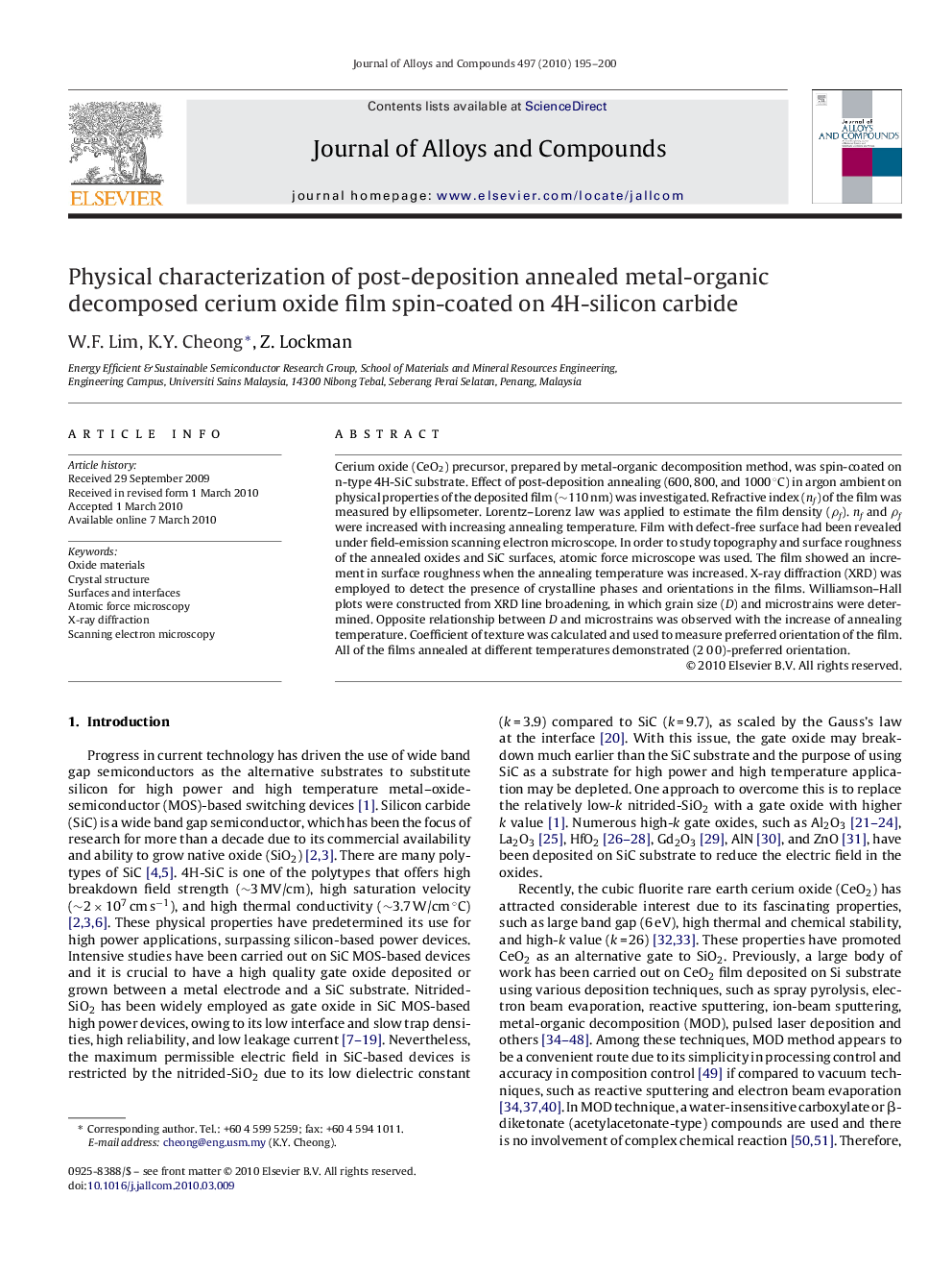 Physical characterization of post-deposition annealed metal-organic decomposed cerium oxide film spin-coated on 4H-silicon carbide