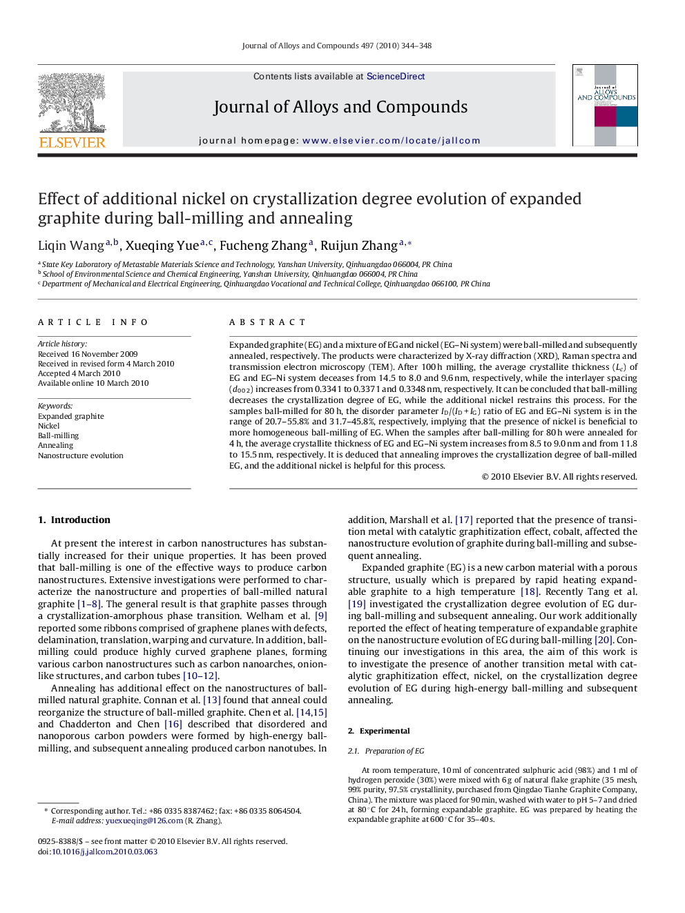 Effect of additional nickel on crystallization degree evolution of expanded graphite during ball-milling and annealing
