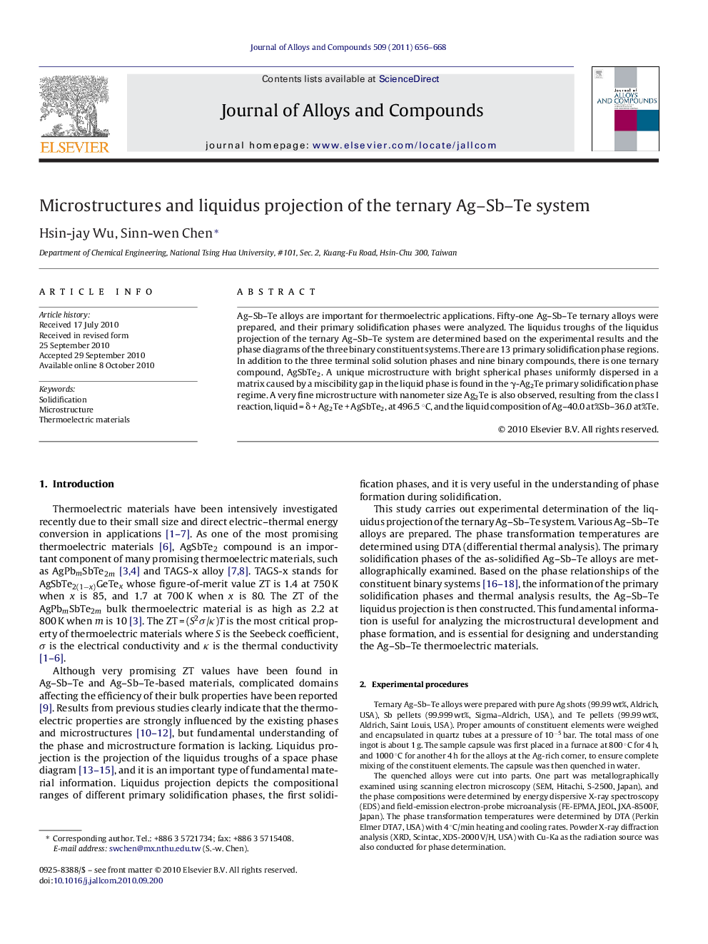 Microstructures and liquidus projection of the ternary Ag-Sb-Te system