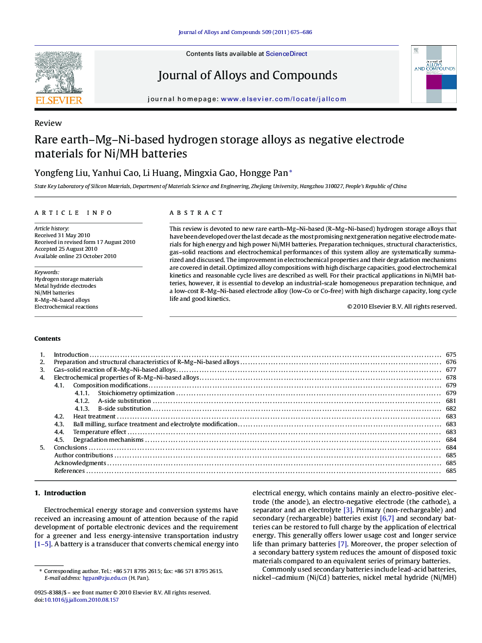 Rare earth–Mg–Ni-based hydrogen storage alloys as negative electrode materials for Ni/MH batteries