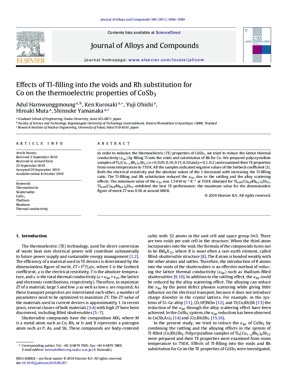 Effects of Tl-filling into the voids and Rh substitution for Co on the thermoelectric properties of CoSb3