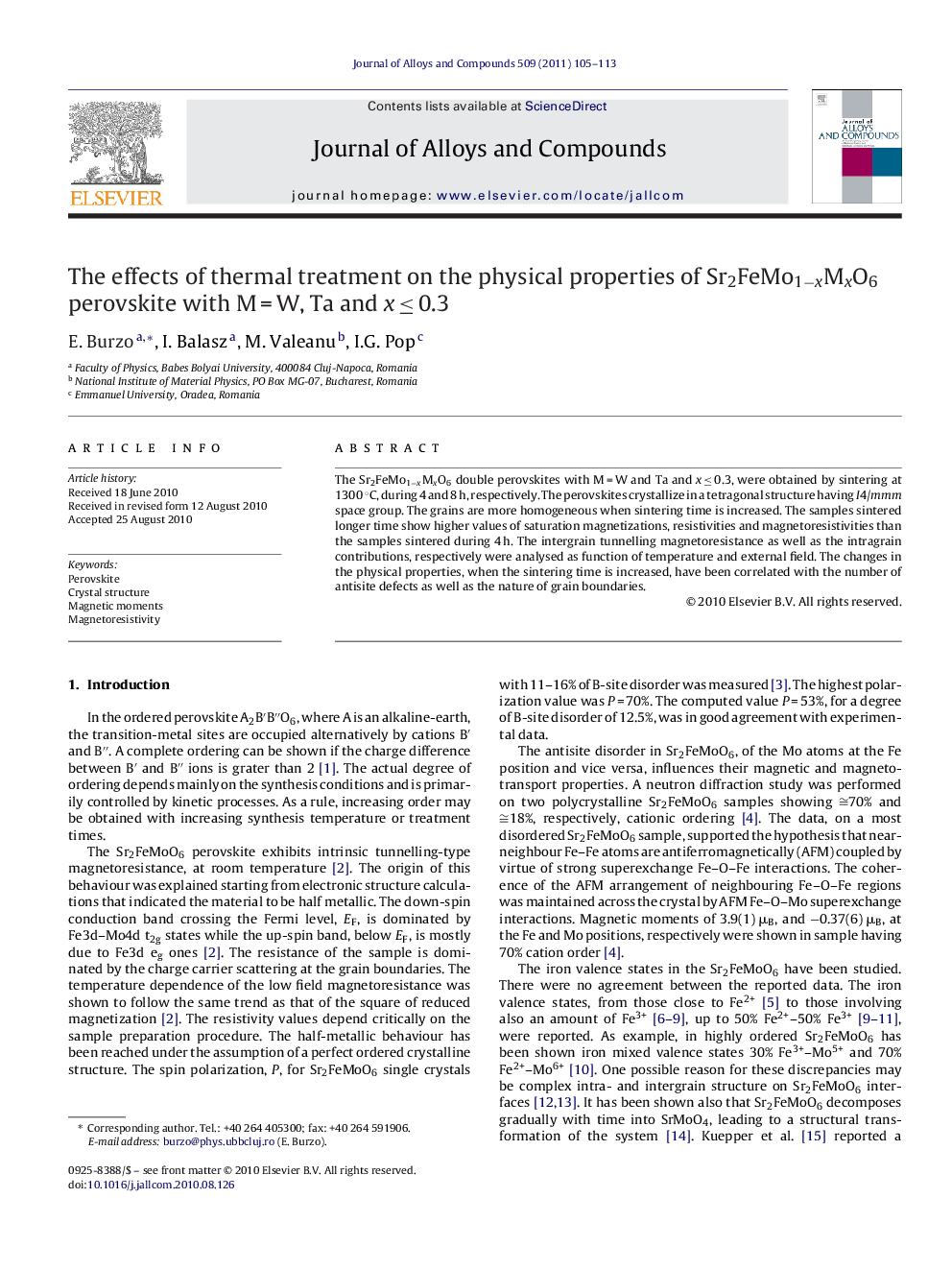 The effects of thermal treatment on the physical properties of Sr2FeMo1âxMxO6 perovskite with MÂ =Â W, Ta and xÂ â¤Â 0.3