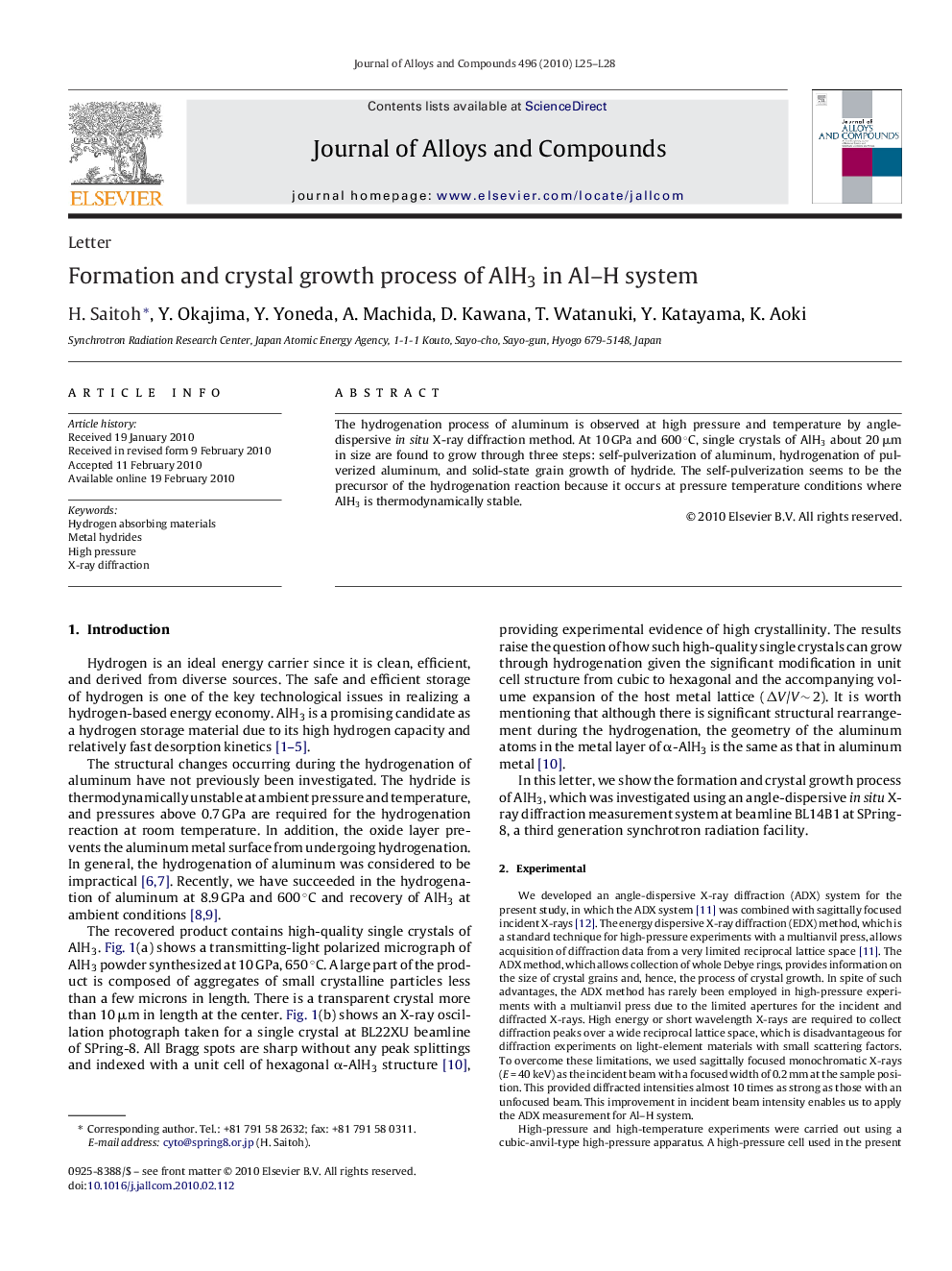 Formation and crystal growth process of AlH3 in Al–H system