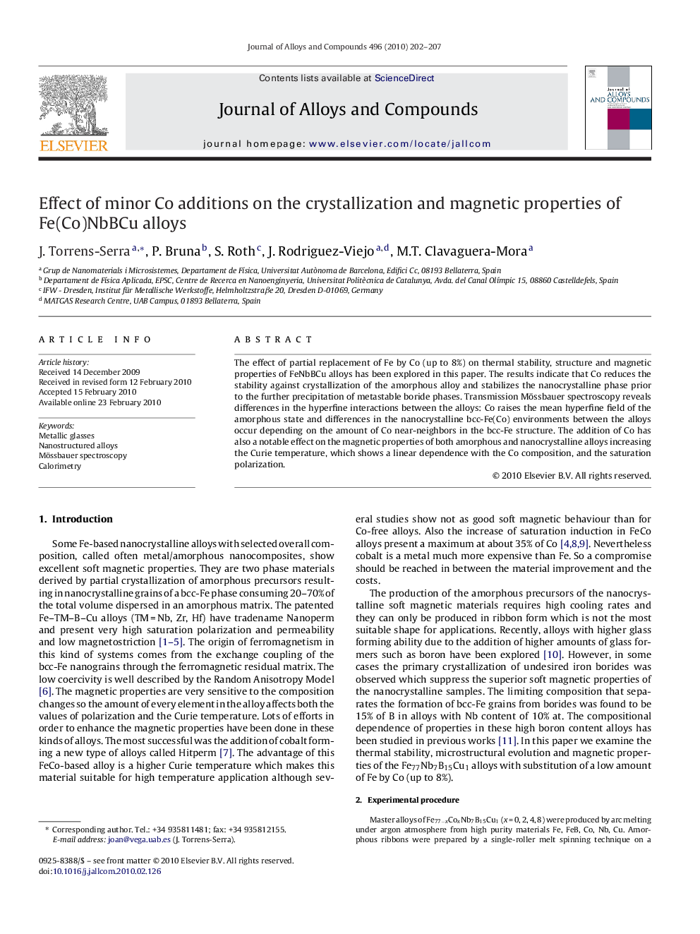 Effect of minor Co additions on the crystallization and magnetic properties of Fe(Co)NbBCu alloys