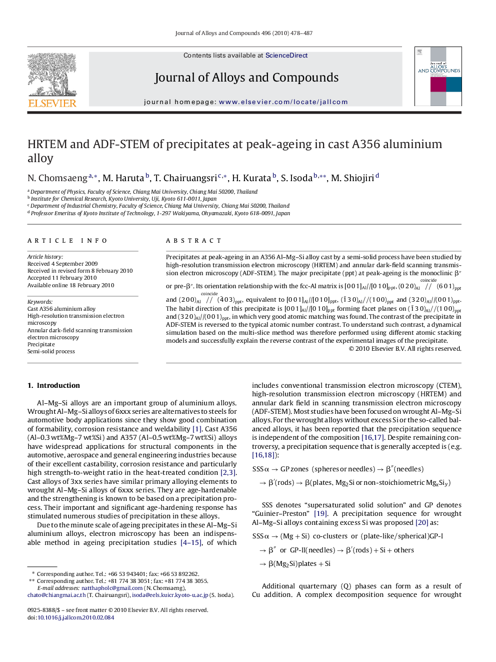 HRTEM and ADF-STEM of precipitates at peak-ageing in cast A356 aluminium alloy