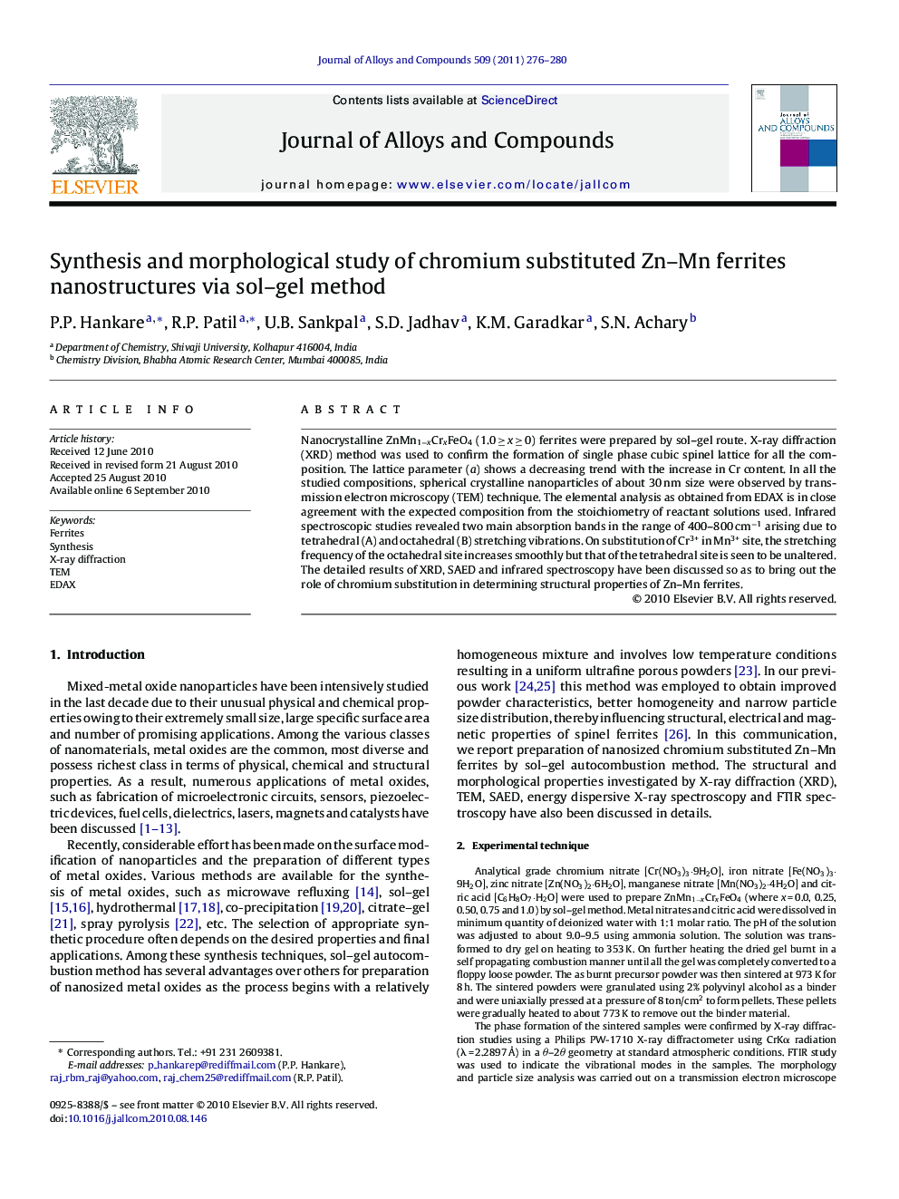 Synthesis and morphological study of chromium substituted Zn–Mn ferrites nanostructures via sol–gel method