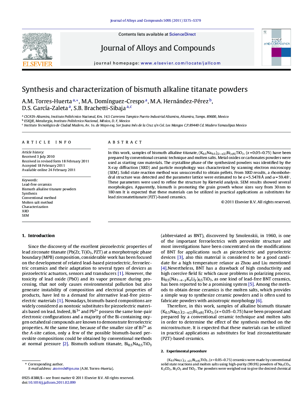 Synthesis and characterization of bismuth alkaline titanate powders
