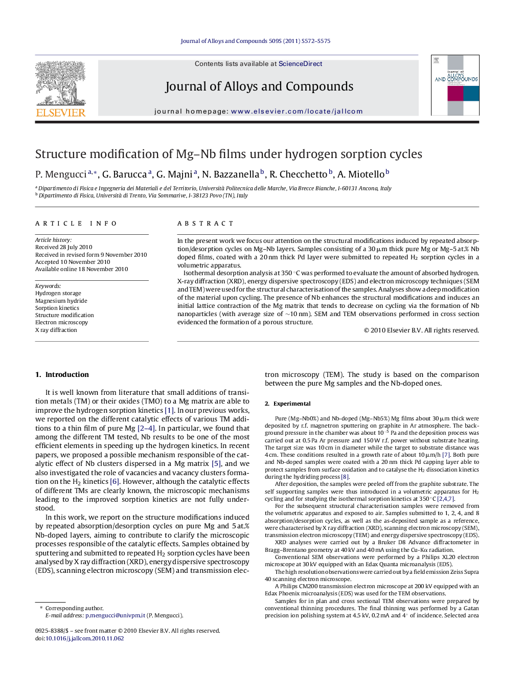 Structure modification of Mg-Nb films under hydrogen sorption cycles