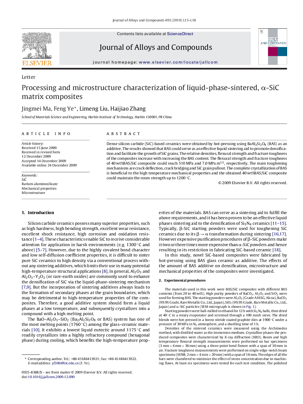 Processing and microstructure characterization of liquid-phase-sintered, α-SiC matrix composites