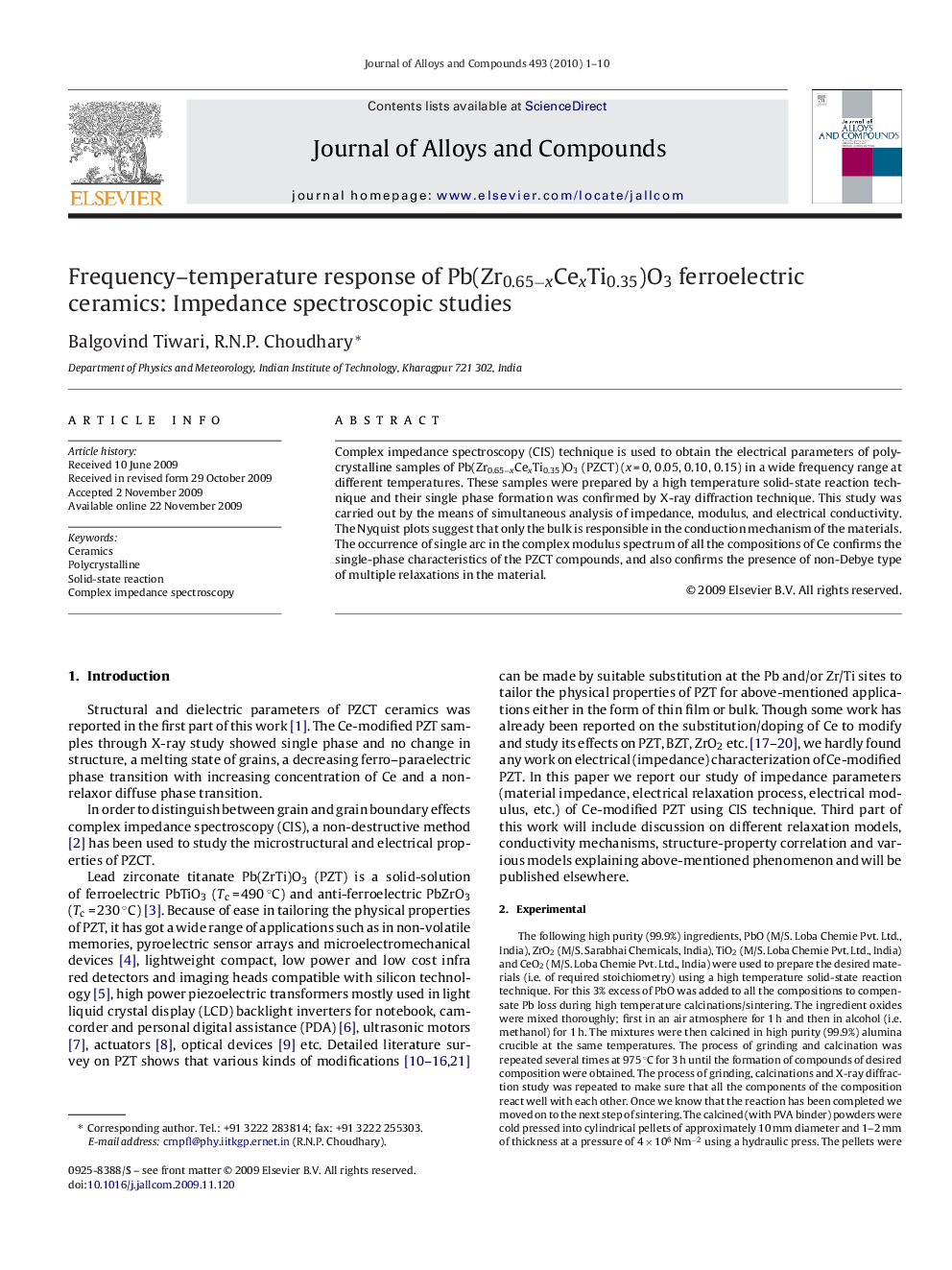 Frequency–temperature response of Pb(Zr0.65−xCexTi0.35)O3 ferroelectric ceramics: Impedance spectroscopic studies