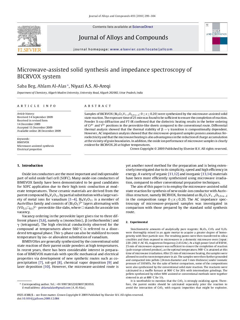 Microwave-assisted solid synthesis and impedance spectroscopy of BICRVOX system