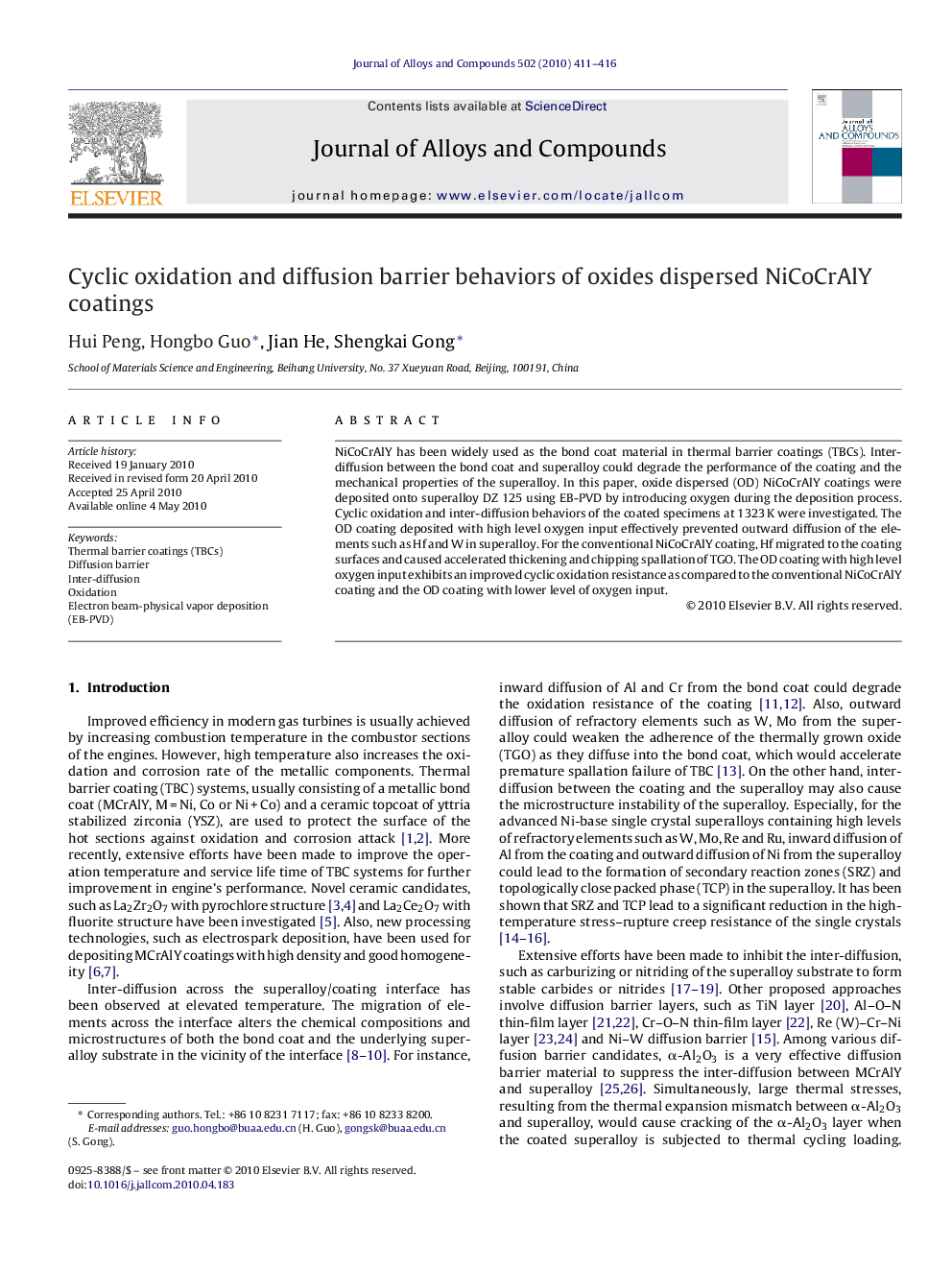 Cyclic oxidation and diffusion barrier behaviors of oxides dispersed NiCoCrAlY coatings