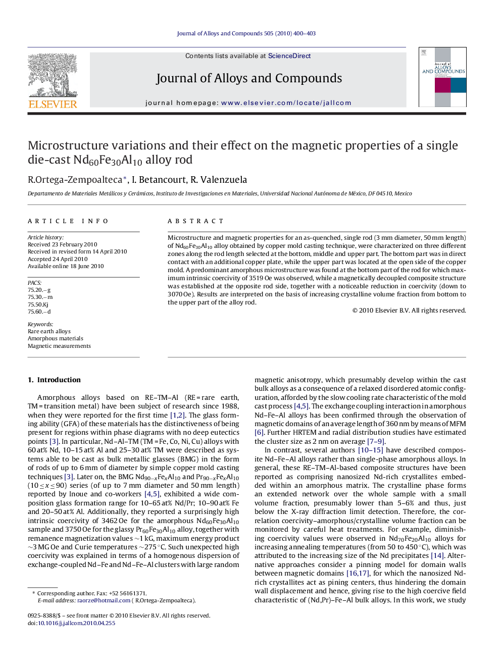 Microstructure variations and their effect on the magnetic properties of a single die-cast Nd60Fe30Al10 alloy rod