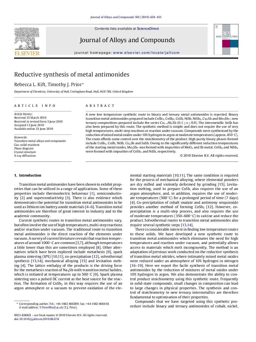 Reductive synthesis of metal antimonides