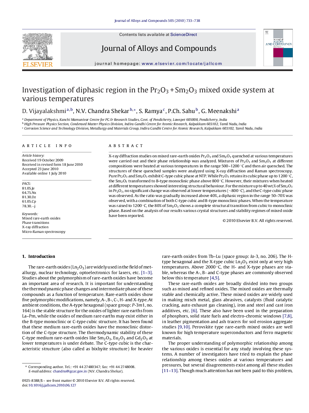 Investigation of diphasic region in the Pr2O3Â +Â Sm2O3 mixed oxide system at various temperatures