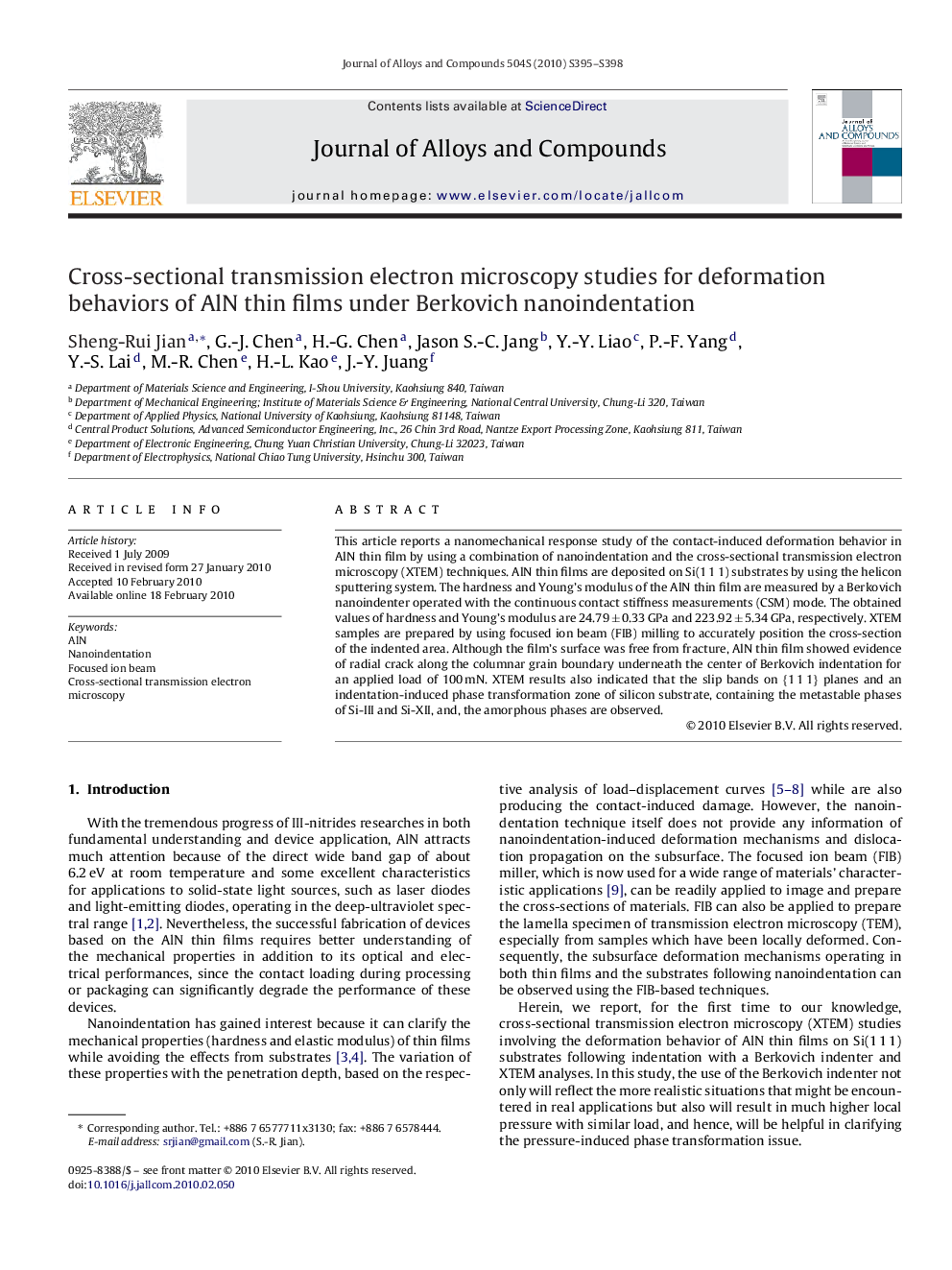 Cross-sectional transmission electron microscopy studies for deformation behaviors of AlN thin films under Berkovich nanoindentation