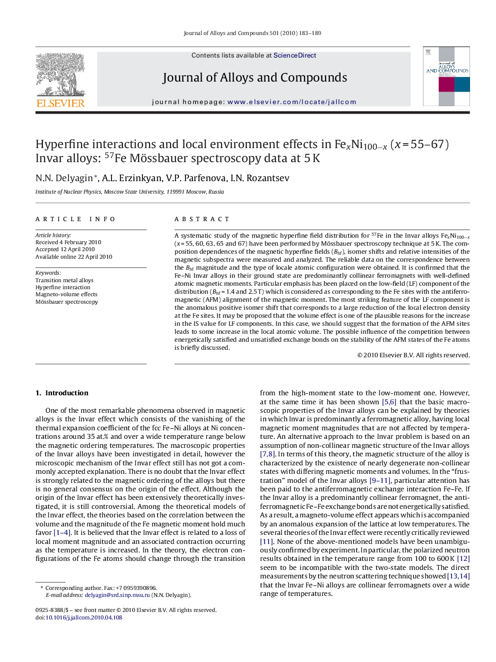 Hyperfine interactions and local environment effects in FexNi100âx (xÂ =Â 55-67) Invar alloys: 57Fe Mössbauer spectroscopy data at 5Â K