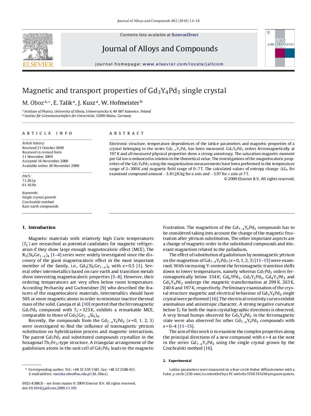 Magnetic and transport properties of Gd3Y4Pd3 single crystal