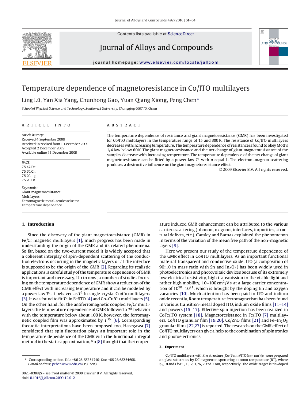 Temperature dependence of magnetoresistance in Co/ITO multilayers