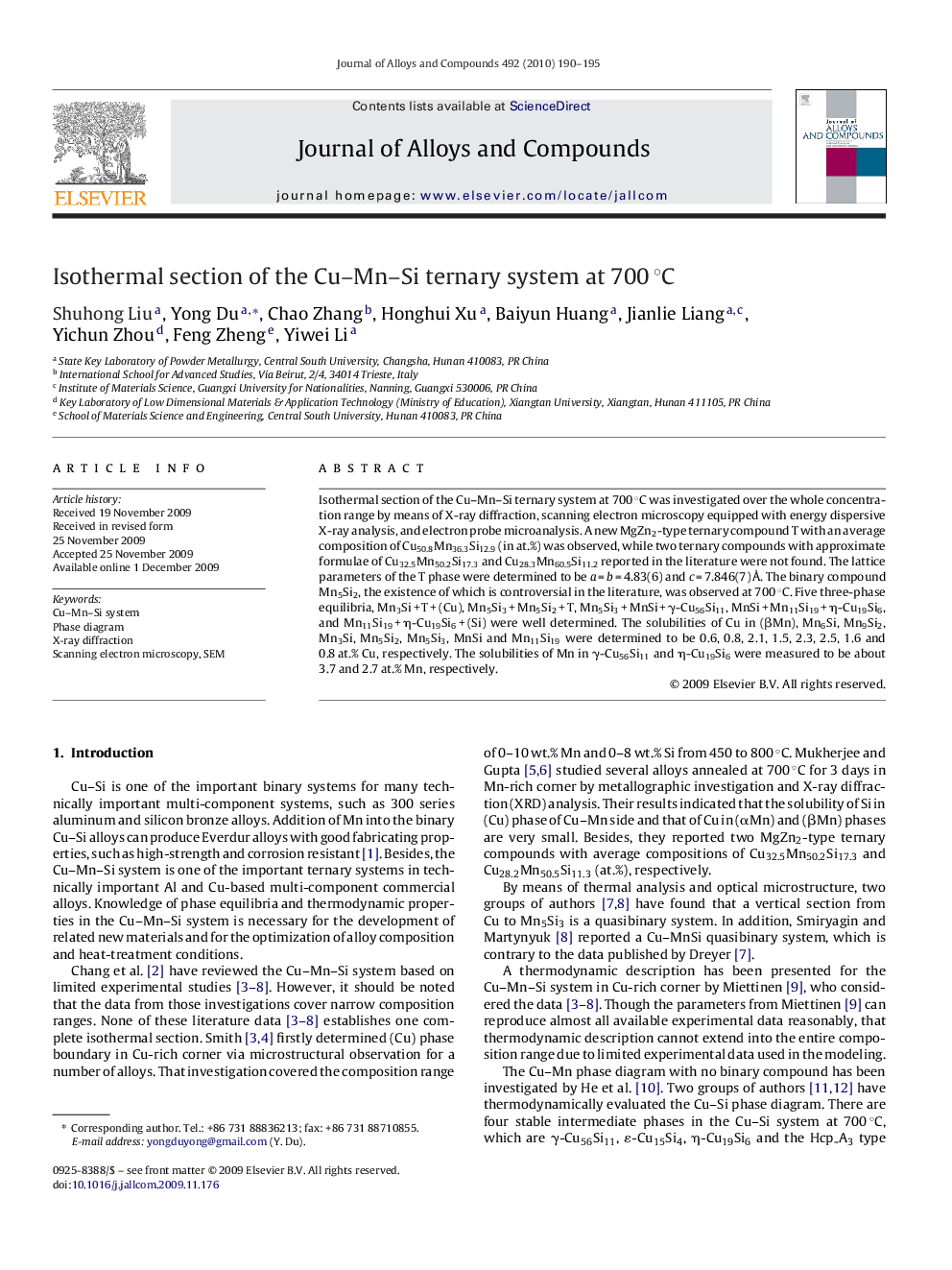 Isothermal section of the Cu-Mn-Si ternary system at 700Â Â°C