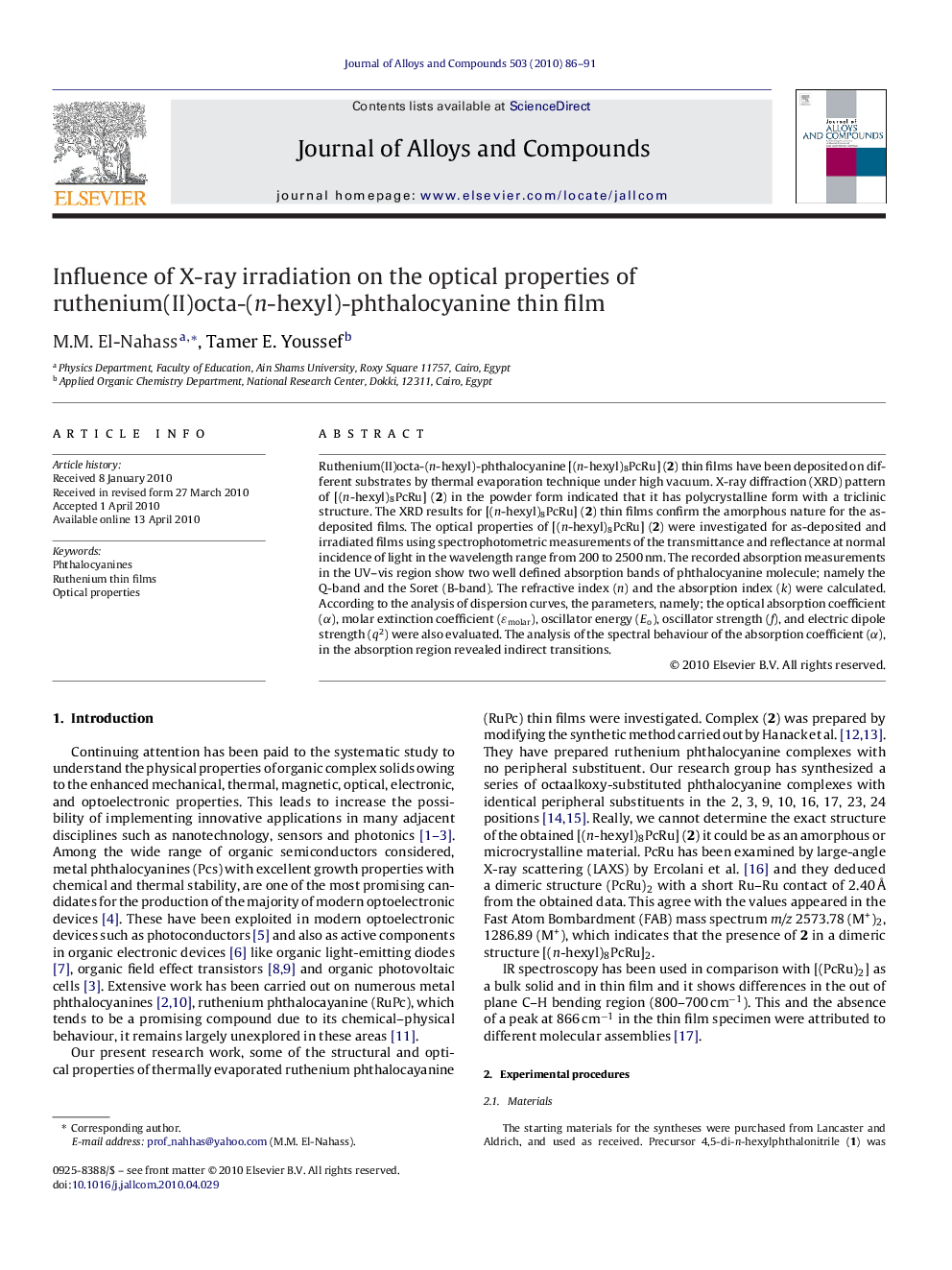 Influence of X-ray irradiation on the optical properties of ruthenium(II)octa-(n-hexyl)-phthalocyanine thin film