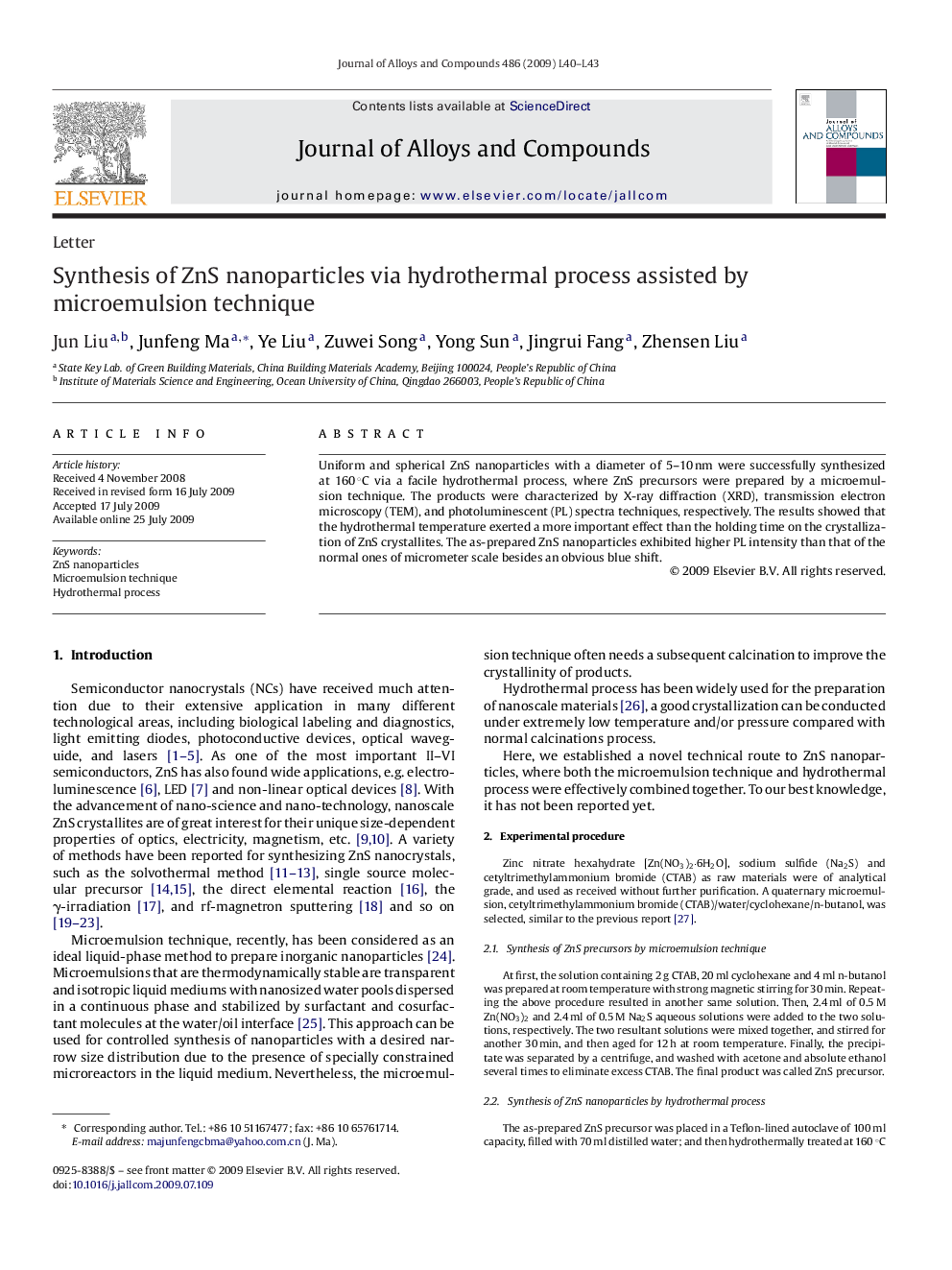 Synthesis of ZnS nanoparticles via hydrothermal process assisted by microemulsion technique