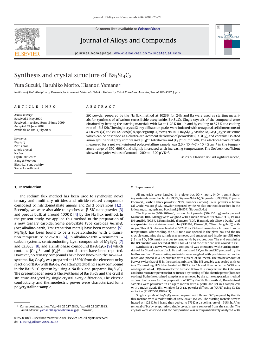 Synthesis and crystal structure of Ba3Si4C2