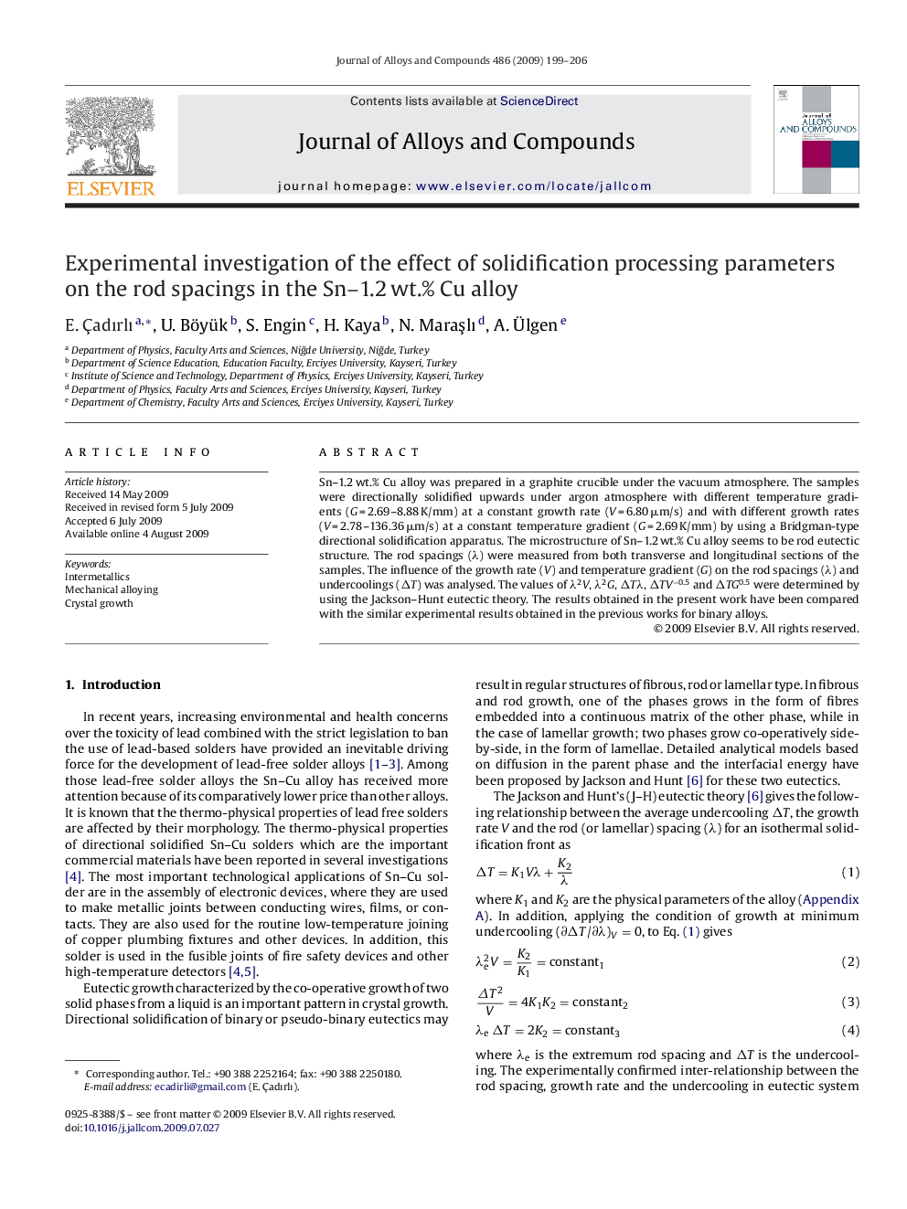 Experimental investigation of the effect of solidification processing parameters on the rod spacings in the Sn–1.2 wt.% Cu alloy