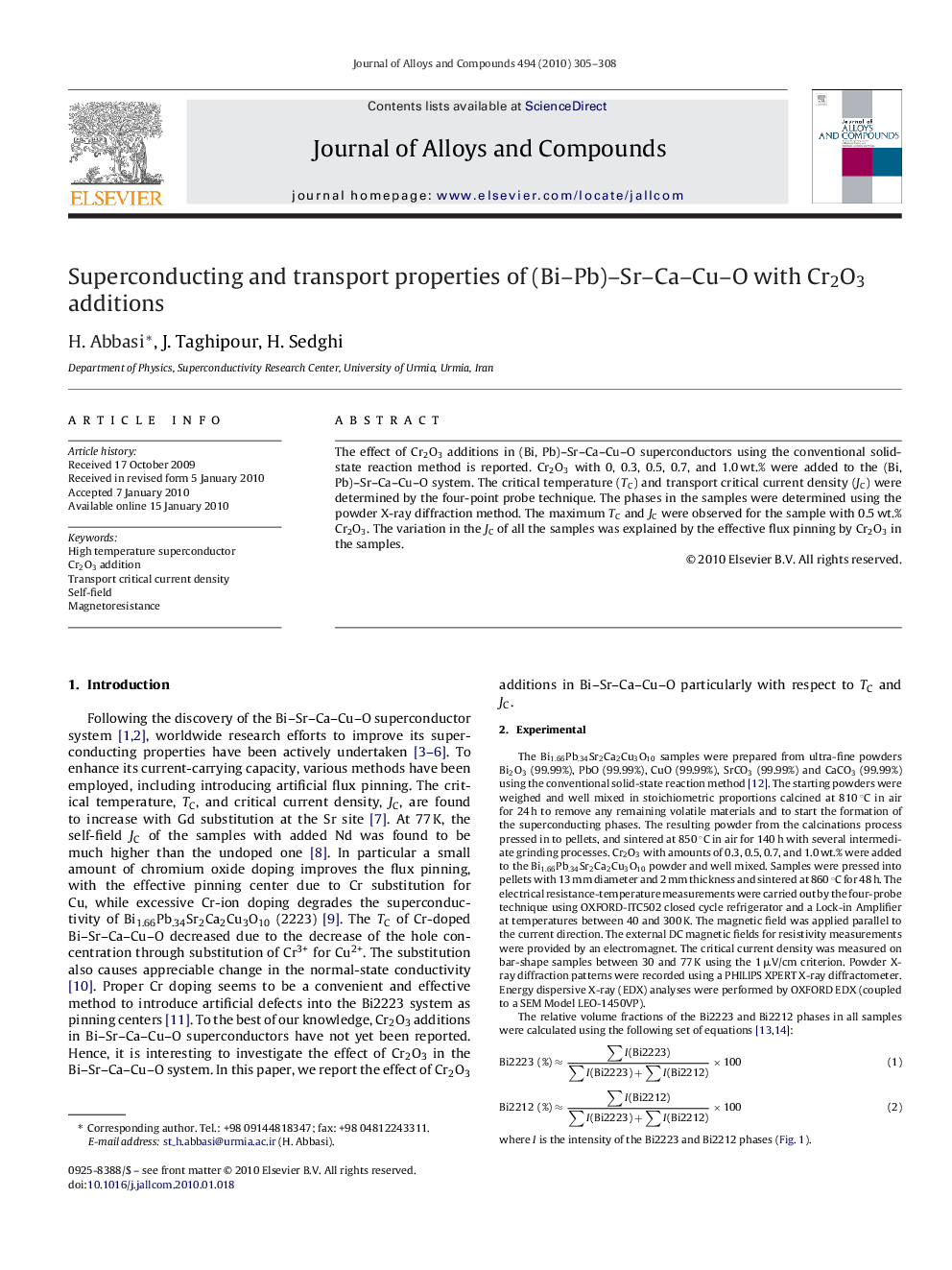 Superconducting and transport properties of (Bi–Pb)–Sr–Ca–Cu–O with Cr2O3 additions