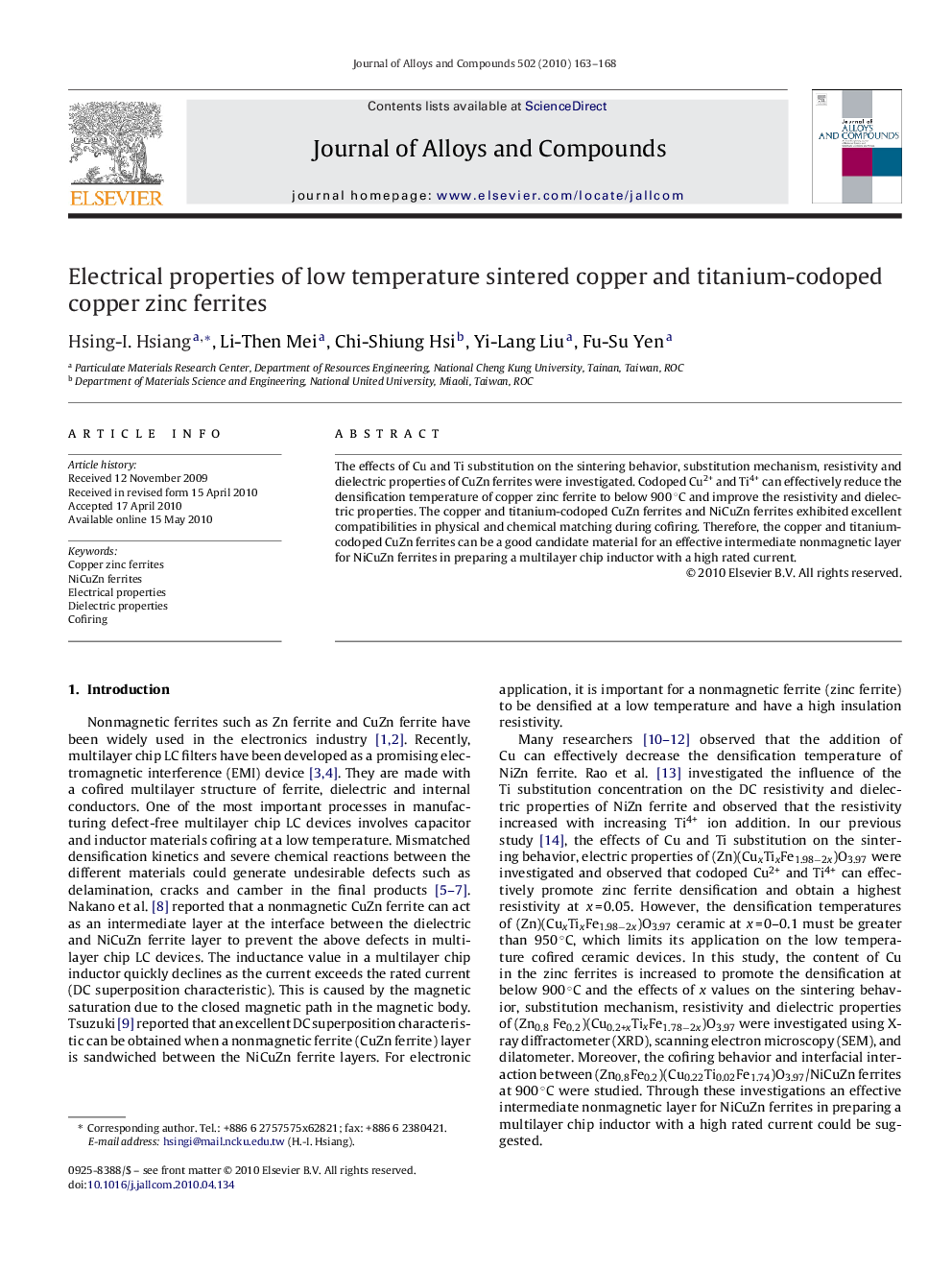 Electrical properties of low temperature sintered copper and titanium-codoped copper zinc ferrites