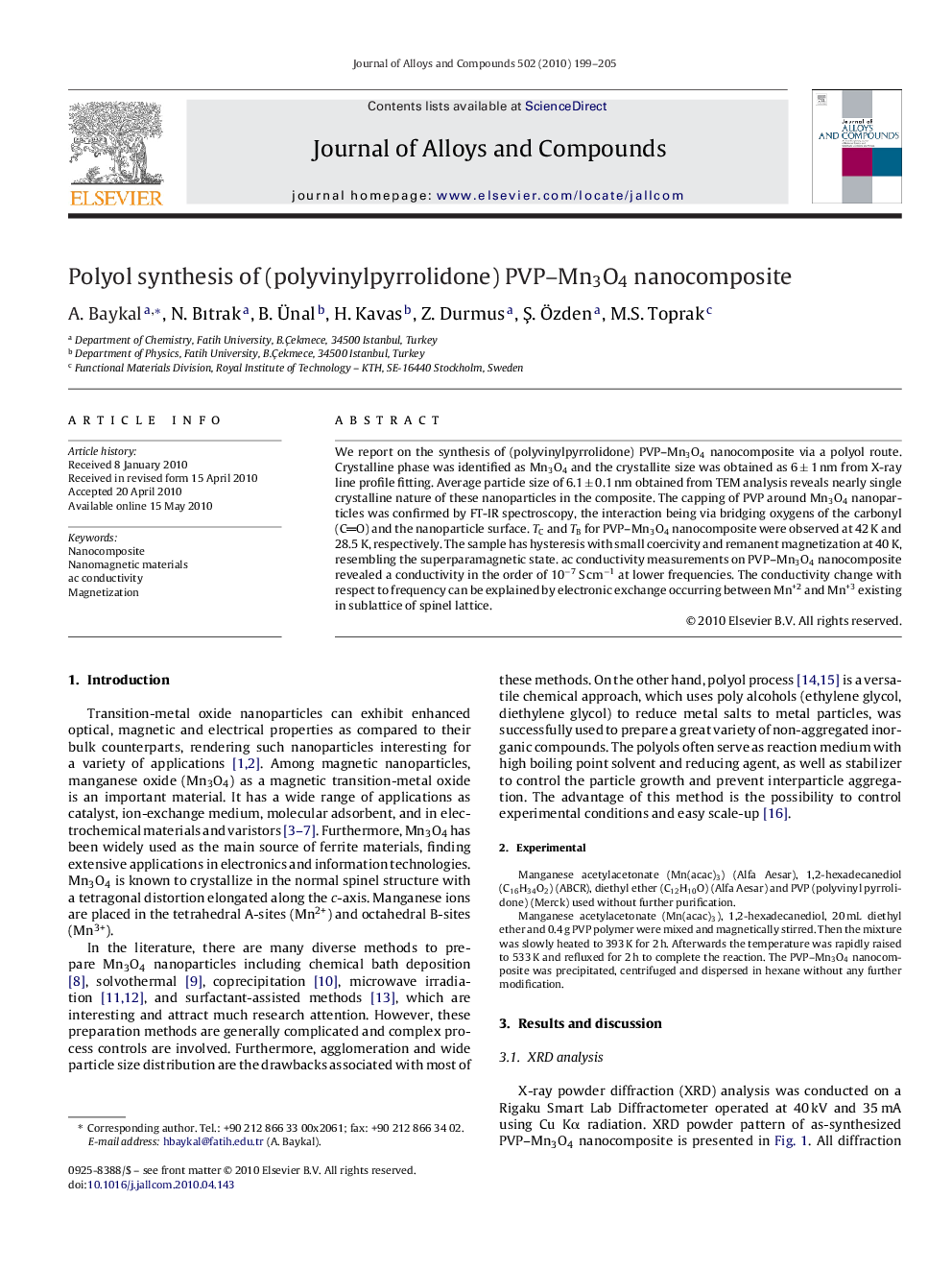 Polyol synthesis of (polyvinylpyrrolidone) PVP–Mn3O4 nanocomposite