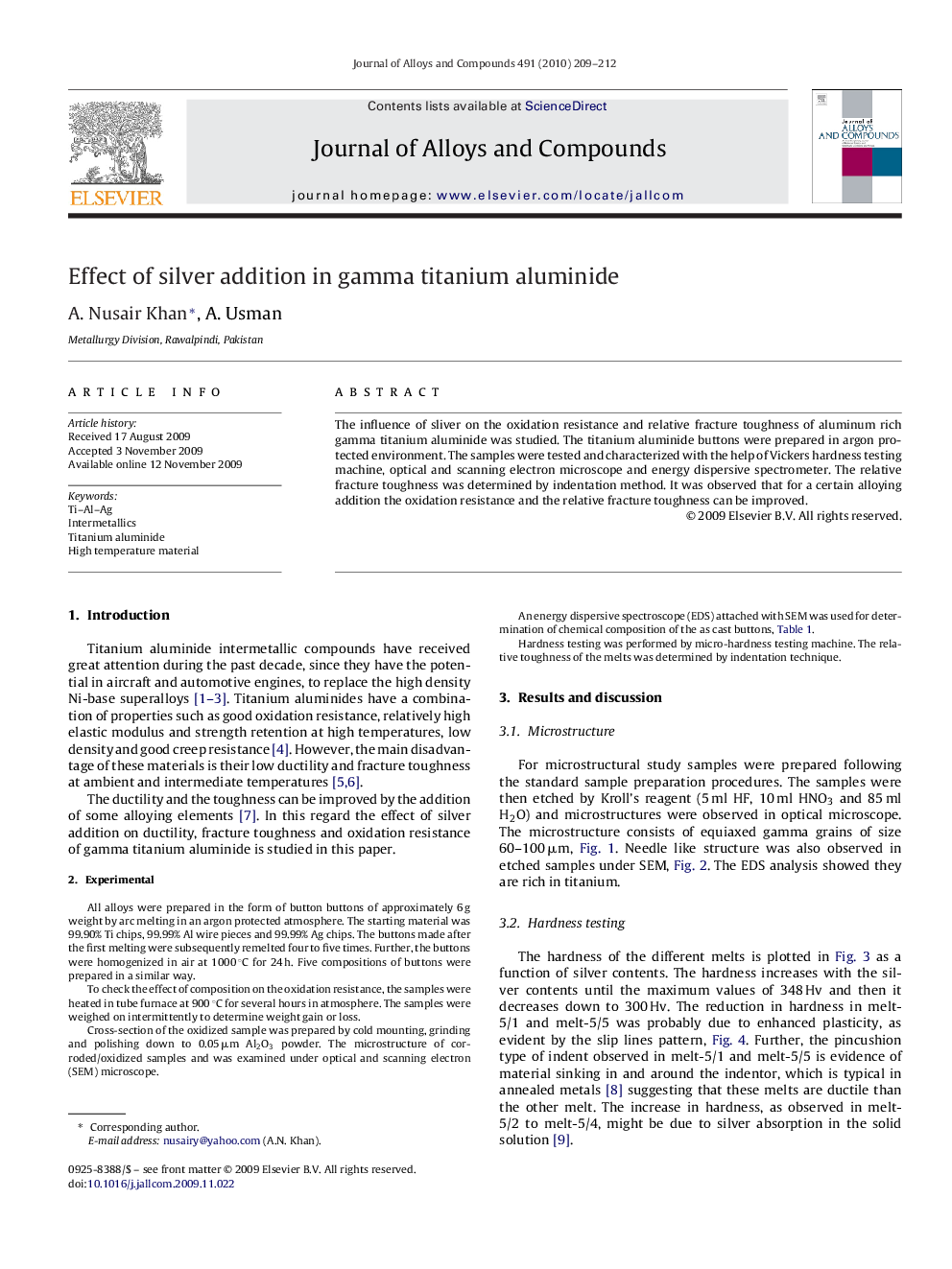 Effect of silver addition in gamma titanium aluminide