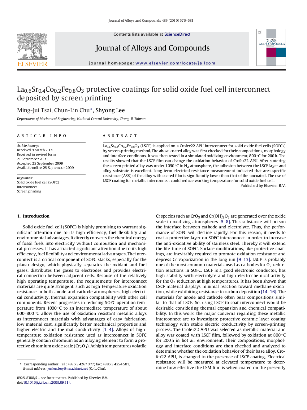 La0.6Sr0.4Co0.2Fe0.8O3 protective coatings for solid oxide fuel cell interconnect deposited by screen printing