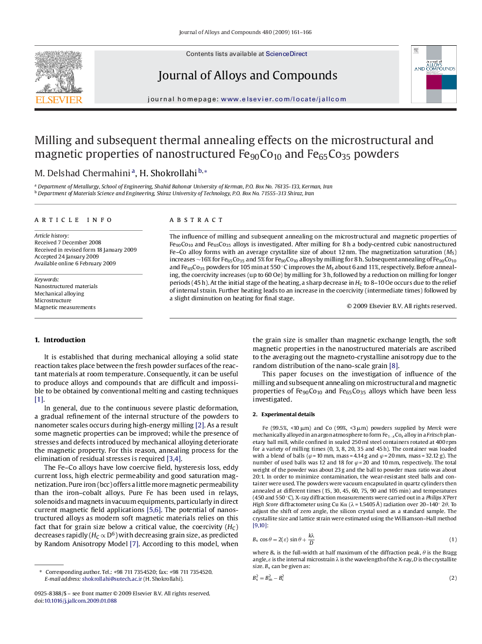 Milling and subsequent thermal annealing effects on the microstructural and magnetic properties of nanostructured Fe90Co10 and Fe65Co35 powders