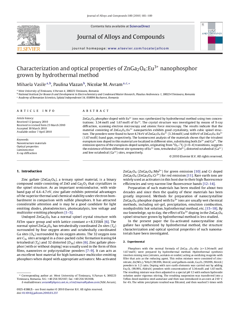 Characterization and optical properties of ZnGa2O4:Eu3+ nanophosphor grown by hydrothermal method