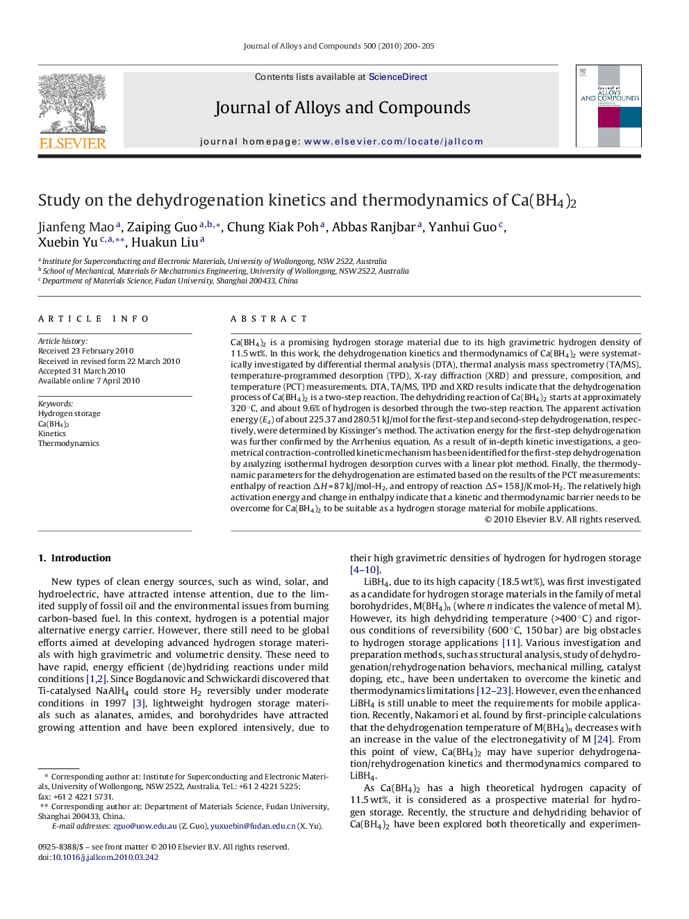 Study on the dehydrogenation kinetics and thermodynamics of Ca(BH4)2