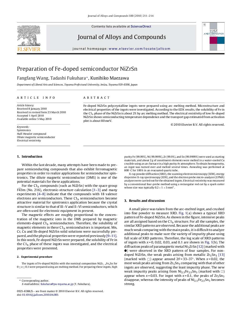 Preparation of Fe-doped semiconductor NiZrSn