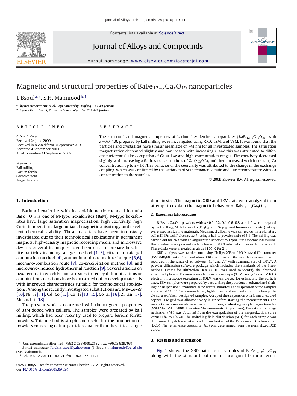 Magnetic and structural properties of BaFe12−xGaxO19 nanoparticles