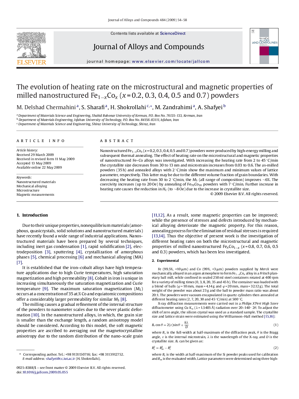 The evolution of heating rate on the microstructural and magnetic properties of milled nanostructured Fe1−xCox (x = 0.2, 0.3, 0.4, 0.5 and 0.7) powders