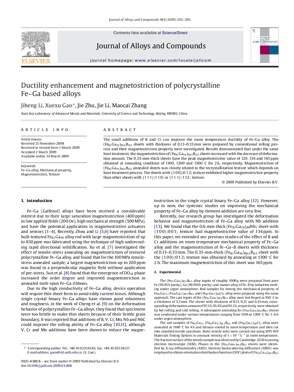 Ductility enhancement and magnetostriction of polycrystalline Fe–Ga based alloys
