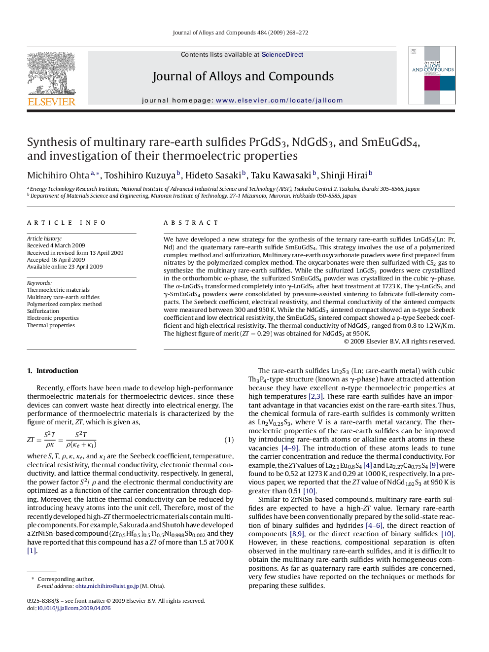 Synthesis of multinary rare-earth sulfides PrGdS3, NdGdS3, and SmEuGdS4, and investigation of their thermoelectric properties