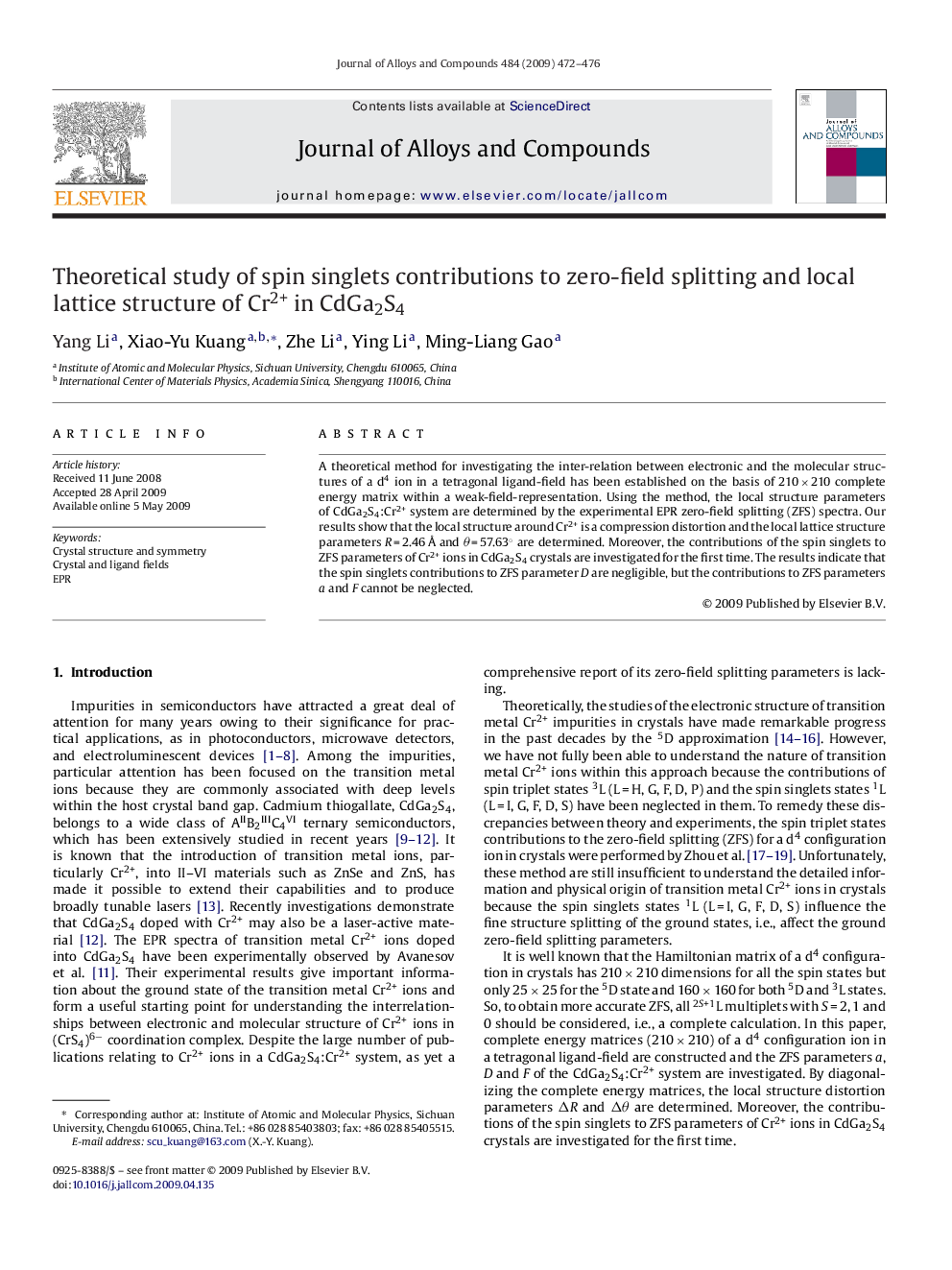 Theoretical study of spin singlets contributions to zero-field splitting and local lattice structure of Cr2+ in CdGa2S4