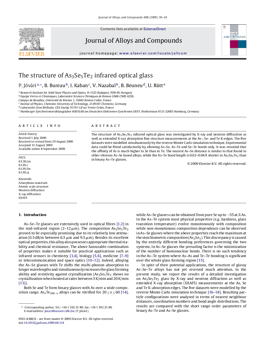 The structure of As3Se5Te2 infrared optical glass