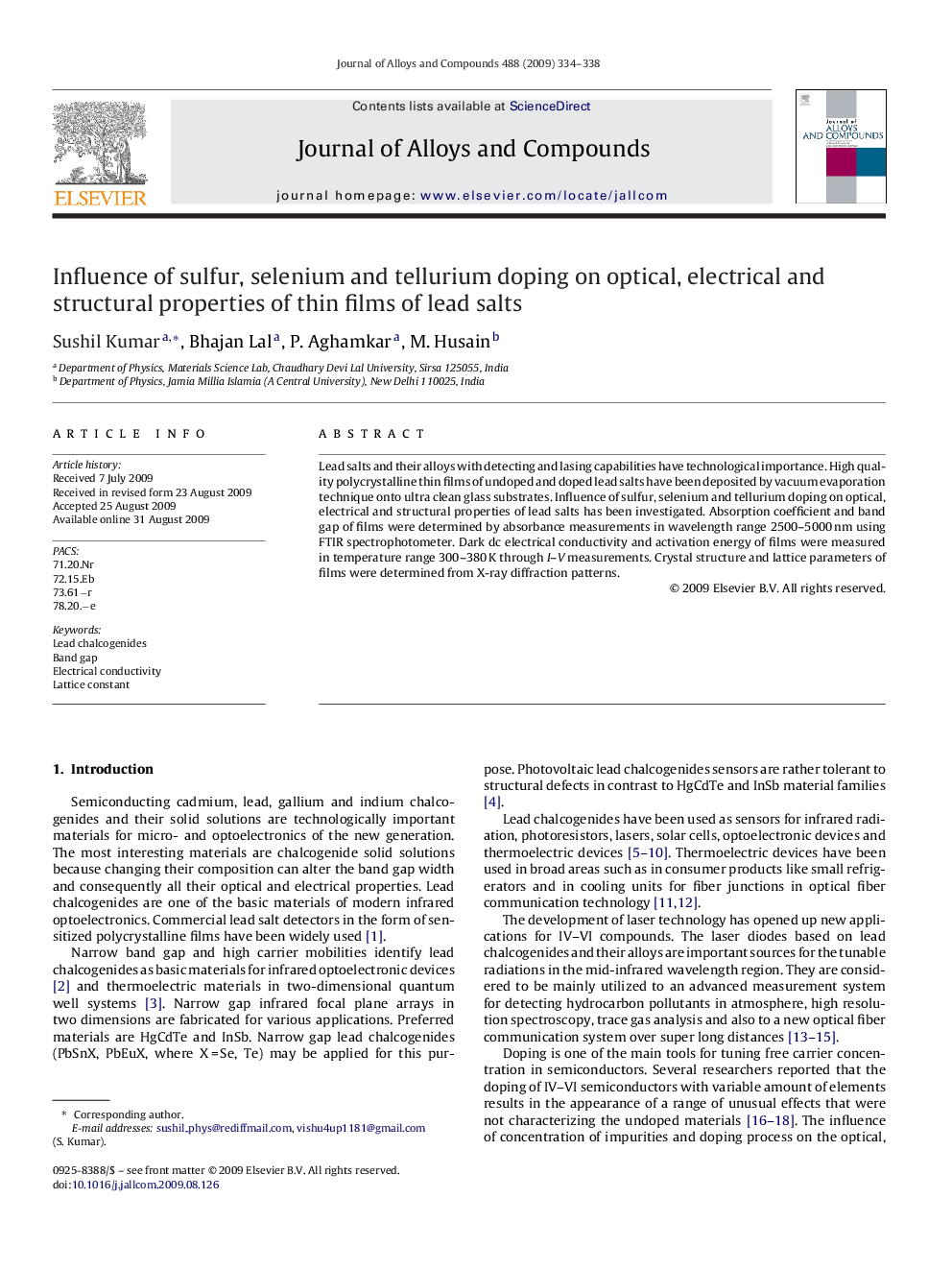 Influence of sulfur, selenium and tellurium doping on optical, electrical and structural properties of thin films of lead salts