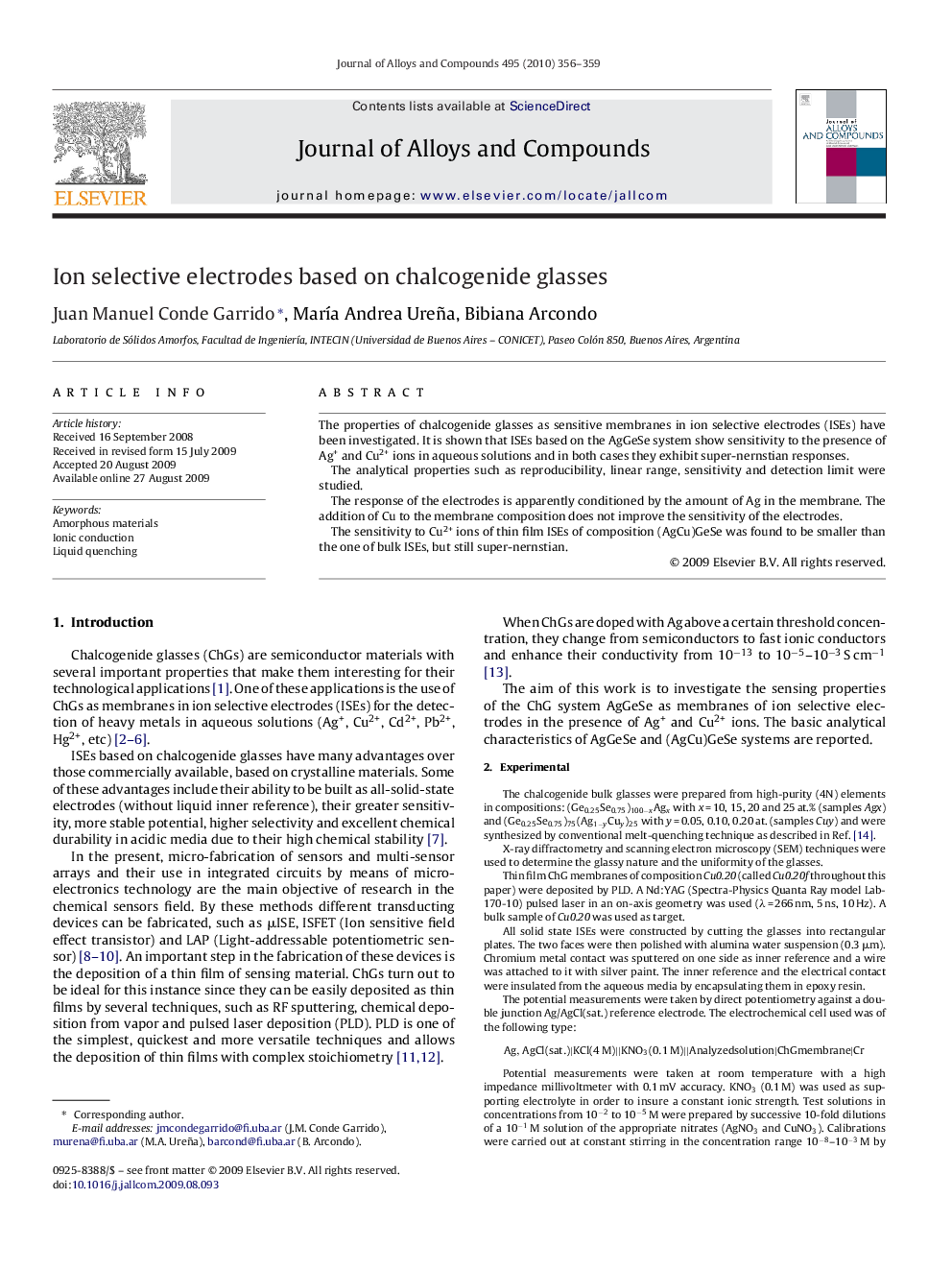 Ion selective electrodes based on chalcogenide glasses