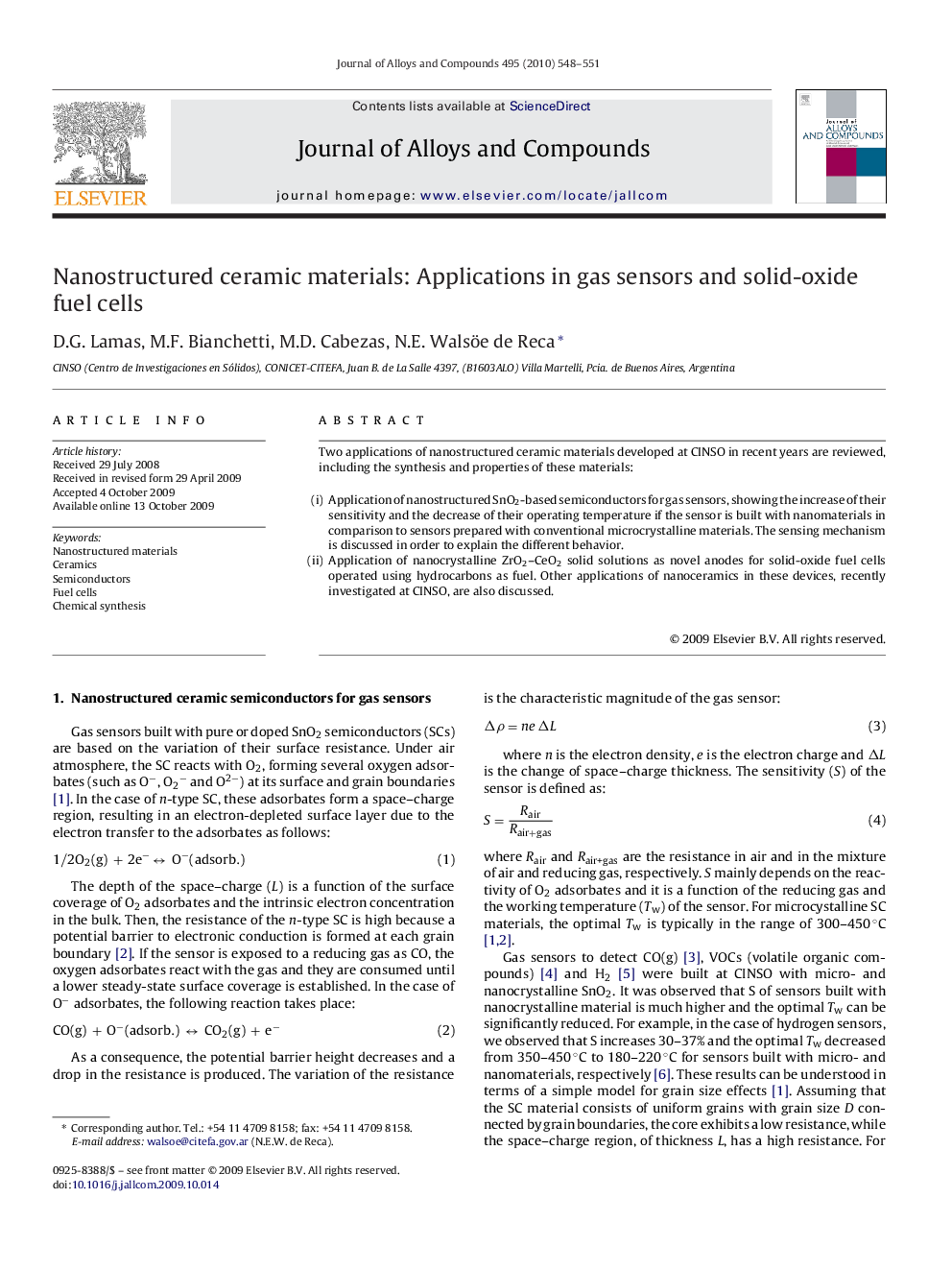 Nanostructured ceramic materials: Applications in gas sensors and solid-oxide fuel cells
