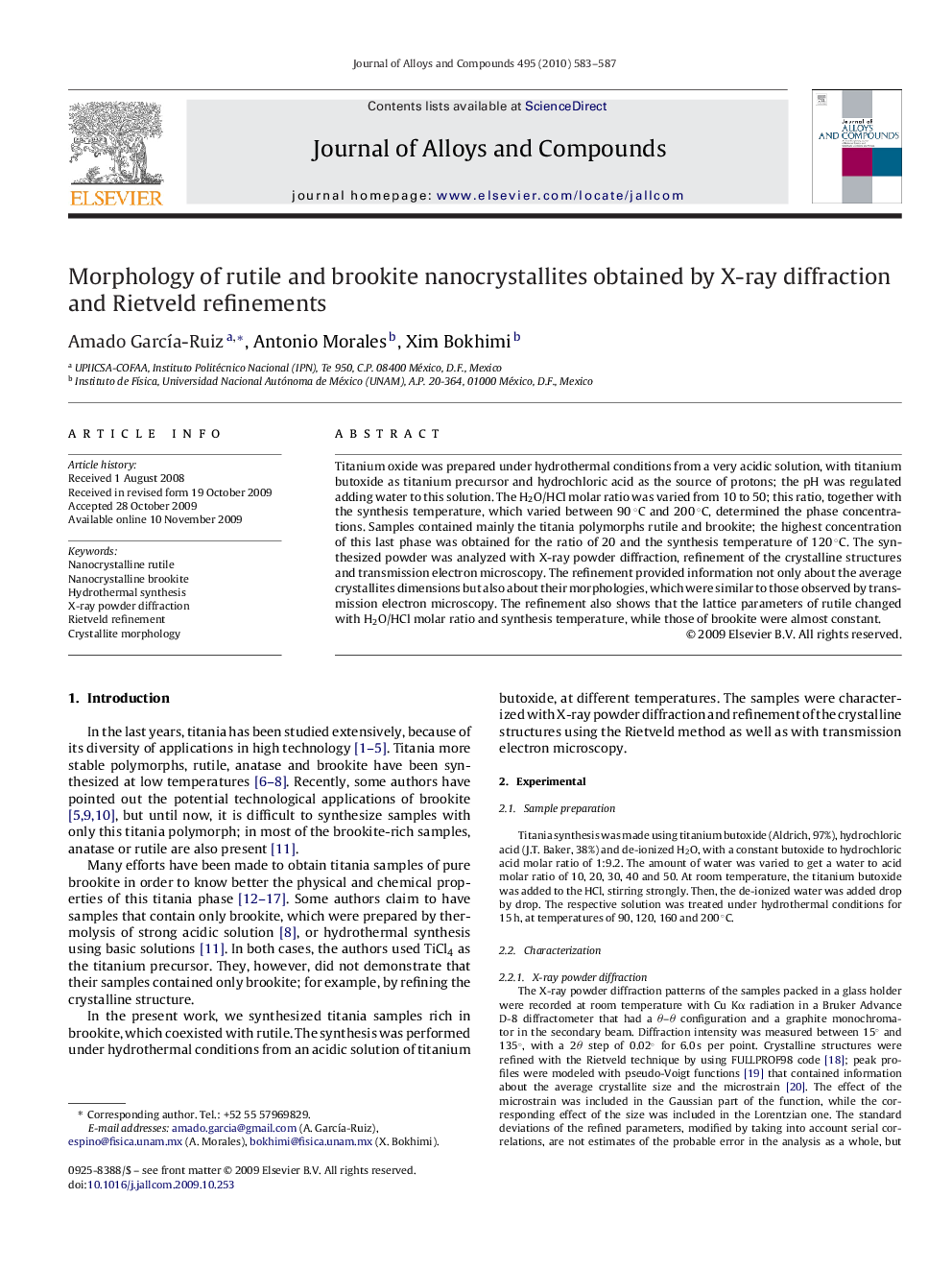 Morphology of rutile and brookite nanocrystallites obtained by X-ray diffraction and Rietveld refinements