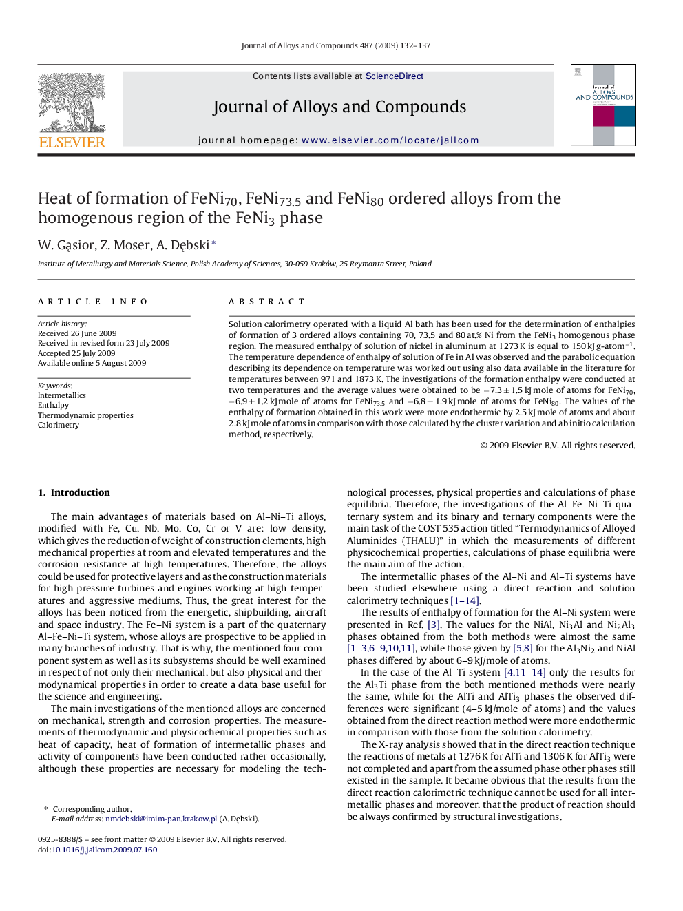 Heat of formation of FeNi70, FeNi73.5 and FeNi80 ordered alloys from the homogenous region of the FeNi3 phase