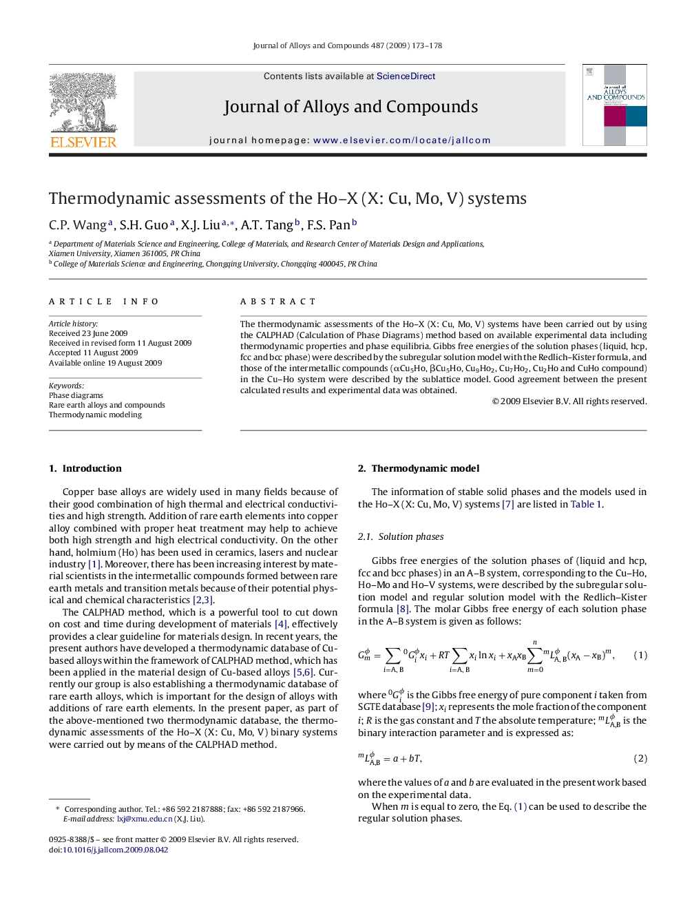 Thermodynamic assessments of the Ho–X (X: Cu, Mo, V) systems